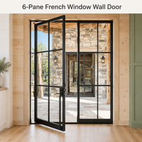 Porte double vitrée noire à cadre fin, style français, avec 6 panneaux, pour mur, intérieur et extérieur, patio, entrée de maison moderne ou rustique de style américain
