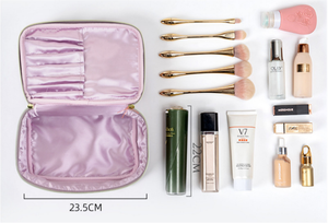 क्यूटेश सुरुचिपूर्ण कस्टम-ब्रांडेड जिपड मखमली मेकअप पाउच के साथ बड़े क्षमता स्टाइलिश कॉस्मेटिक स्टोरेज बैग - Product Image 3