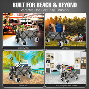 Big All-Terrain 9 Inch PU Wheels Beach Wagon Large Capacity Foldable Camping Wagon <b>Cart</b> for Sand Beach - Product Image 5