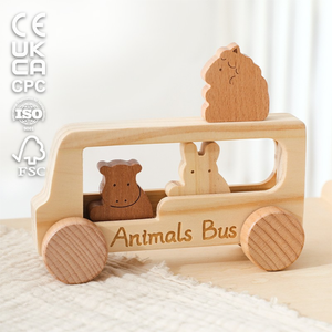 Runwood Wholesale Creative Wooden Car <strong>Toy</strong> for Kids Eco-friendly Early Educational Push Bus Car Cute Animal Cognition Games <strong>Toy</strong> - Product Image 1