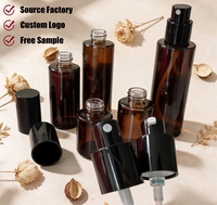Flacon pompe en verre ambré prêt à l'emploi, flacon cosmétique brun vide, étiquette personnalisée, emballage pour sérum et essence de soin de la peau