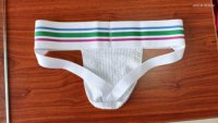 Celana Dalam Jockstrap Pria Putih Lembut dan Bernapas dari Bahan Spandex/Katun Bergaris dengan Pinggang Bergaris Pelangi