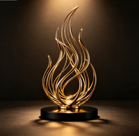 Trophée Métallique Luxe Flamme Creuse avec Logo Gravé Personnalisé, Récompense Torche Dorée pour Reconnaissance Commerciale, Réunion Annuelle, Championnat