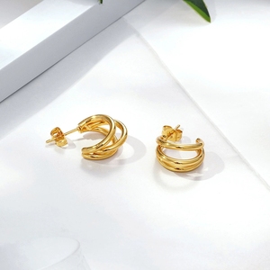 YE313 Low Price Fashion Trendy Girl <strong>Stainless</strong> <strong>Steel</strong> 18K Gold Plated C Shaped Design Women's Hoop Earrings <strong>Jewelry</strong> for Women Gift - Product Image 6