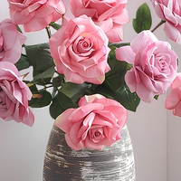 Bouquet de roses artificielles roses en soie, arrangement floral, 6 tiges enveloppées, respectueux de l'environnement, pour la maison et les mariages