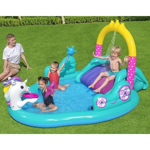 Inflatable Unicorn Water Play Center, Kids Backyard Splash Pad with Slide & Sprinkler, Outdoor Swimming Pool Toy for Toddlers - Product Image 3