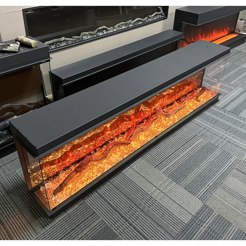 3D Mirrored Electric Fireplace Glowing Ember Bed Realistic LED Flame Electric Fireplaces TV Stand with Fireplace Mirrored