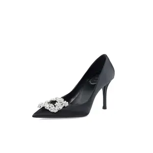 Sapatos femininos de salto alto preto branco, preto e vermelho, sapatos de casamento simples pontiagudos, novidade primavera outono 2024