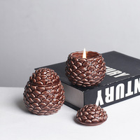 Encantador Tarro de Cerámica para Velas con Diseño 3D de Piña en Relieve, Portavelas Vacío Marrón Mate para Cera de Soja DIY, Decoración Otoño Navidad Hogar
