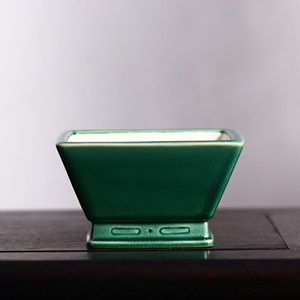 Maceta Cuadrada de Cerámica para Bonsái, Estilo Antiguo, Esmaltada en Verde, Hecha a Mano, Mini Maceta - Product Image 1