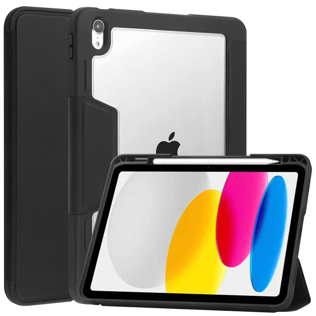 Full Protective Case For iPad 10th 10.9 Air 4/5 10.2 inch 7 8 9th Transparent Magnetic Flip Cover With Pencil Holder