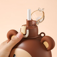 PINKAH Mignonne Bouteille Isotherme Ours 350ml en Acier Inoxydable Anti-fuite Sans BPA avec Paille, Isolation Thermique 6-12 Heures pour Enfants