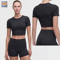 Camisetas Deportivas de Yoga Lenzing Modal para Mujer, Ropa Deportiva de Secado Rápido, Transpirable, para Gimnasio, Manga Corta, Color Sólido, Ecológica