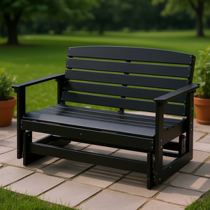 Panca Doppia da Esterno in HDPE Nero con Doghe, Design Contemporaneo, Arredo Giardino Moderno - Product Image 2