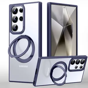 360 girevole per Samsung Galaxy S24 Ultra lusso anello magnetico custodia del telefono S25 24 23 22 Ultra traslucido supporto Custom Cover