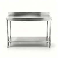 Table de travail à double niveau en acier inoxydable avec crédence, table de préparation pour cuisine commerciale avec étagère inférieure
