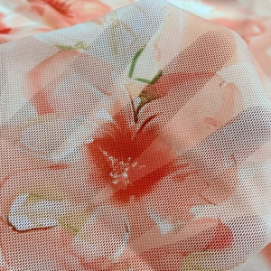 Tela de malla elástica de 4 vías personalizada de fábrica, con estampado digital de flores de coral, con <span class=keywords><strong>muestras</strong></span> gratuitas para marcas de ropa - Product Image 2