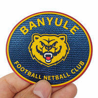 Étiquette en tissu tatami 2D personnalisée, écologique, durable, en silicone auto-adhésif, gaufrée et floquée pour club de football