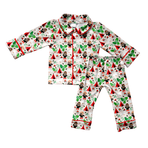Ensemble de pyjama boutonné en soie de lait pour enfants, haut à col et pantalon à manches longues, vêtements de nuit imprimés pour enfants pour Noël et Halloween - Product Image 4