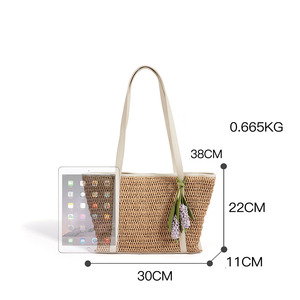 Borsa Tote di Lusso in Paglia Intrecciata con Finiture in Vera Pelle, Borsa da Spiaggia Estiva da Donna, Borsa a Spalla Grande Capacità, Borsa a Mano per Vacanze Francesi - Product Image 5