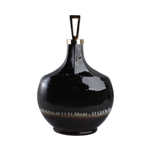 Vaso in vetro arrotondato con coperchio in metallo, finitura lucida, per decorare il soggiorno - Product Image 4