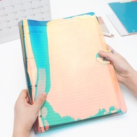 Protège-cahier A4 en PVC souple à 4 anneaux, transparent arc-en-ciel, avec fermeture à bouton-pression pour classeurs à anneaux ronds