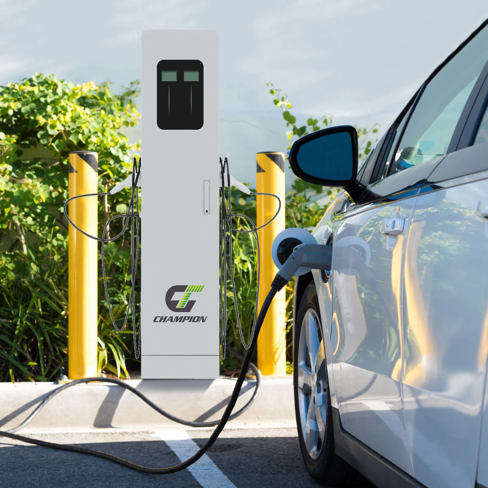 7KW/14KW/22KW AC Electric Vehicles Charger Post For Commercial Use Dual Guns GB/T Standard