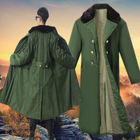 Chaud extérieur longs manteaux veste chinois classique armée vert pardessus hommes hiver chaud col de fourrure Trench manteau survêtement