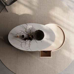 Modern Marble Coffee Table <b>Set</b> Beige Irregular Shape Designer Living Room Furniture - Product Image 4