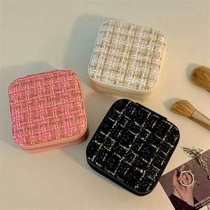 Wholesale New High-end Jewelry <b>Boxes</b> Leather Polyester <b>Mini</b> Travel Rings and Accessory <b>Storage</b> <b>Boxes</b> for Earrings Necklaces - Product Image 3