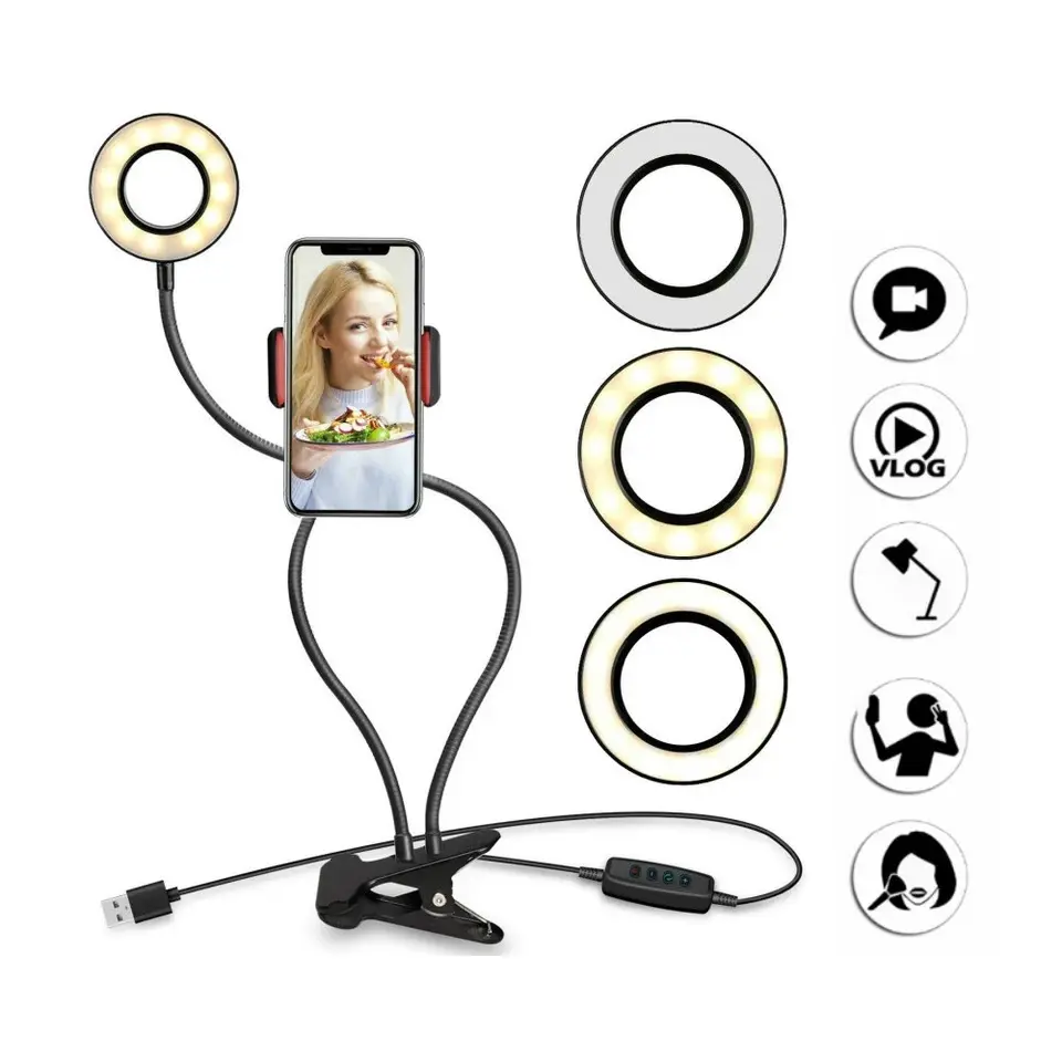 Anillo de luz LED con soporte para teléfono móvil, lámpara de corriente Flexible