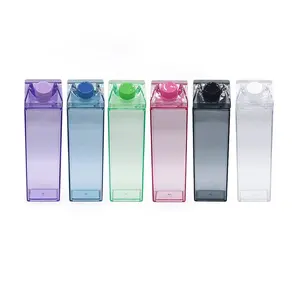 Bouteille d'eau carrée transparente en plastique sans BPA, 500 ml et 1000 ml, anti-fuite, avec logo personnalisé, minimaliste, pour fêtes - Product Image 3