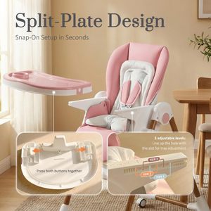 Portable <b>Foldable</b> Stainless Steel White Vintage Baby High <b>Chair</b> Safety for Outdoor Living Room Use Includes Baby's High <b>Table</b> - Product Image 3