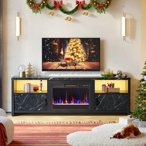 Meuble TV moderne de 75 pouces avec cheminée à DEL Centre de divertissement Design et armoires de rangement - Product Image 2