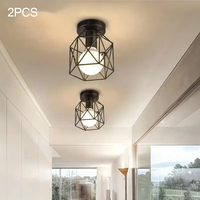 2PCS Lampu Plafon Gaya Industrial Farmhouse Warna Hitam dengan Desain Geometris Berbahan Logam untuk Dapur, Koridor, dan Ruangan (Bohlam Tidak Termasuk)