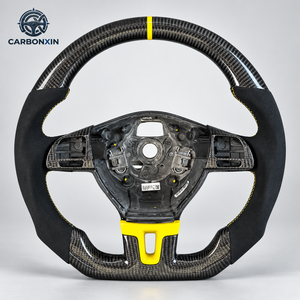 Volant en cuir et fibre de carbone forgée pour VW Volkswagen Golf 6 MK 6 GTI R Polo Tiguan Passat Jetta CC Touran - Product Image 1