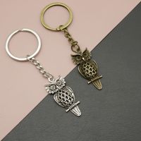 Porte-clés Hibou sur Branche en Alliage de Zinc, Argent Vieilli et Bronze, avec Anneau Démontable pour Clip de Sac à Dos d'Observateur d'Oiseaux