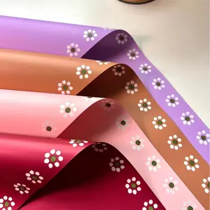 Populer liburan baru bunga kertas pembungkus tahan air dua sisi bunga aster kecil dicetak buket disediakan coklat pink