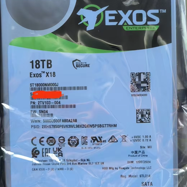 ST18000NM000J 18TB Exos X18 7200 RPM SATA 6Gb/s 256MB Cache 3.5-Inch Enterprise Hard Drive HDD