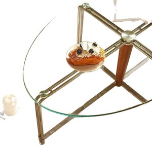 Mesa de Centro Ovalada de Acero Inoxidable Estilo Bauhaus Retro, Vidrio Templado, Diseño Moderno para Sala de Estar, Uso Doméstico - Product Image 5