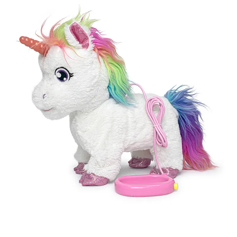 Hàng đầu dây xích ma thuật Unicorn điện Pet Đồ chơi phát sáng sừng đi bộ cầu vồng Ngựa đồ chơi động vật sang trọng Đồ chơi Unicorn