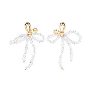 <b>Crystal</b> <b>Earrings</b> 316L Stainless Steel PVD Gold Plating Bow Design For Women Jewelry - Product Image 2