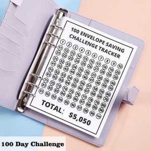 Cheapest A5 100 Envelope Money Savings Challenge Binder, PU Cover Loose-leaf Agenda <b>Notebooks</b>, 100 Day Savings Challenge Binder - Product Image 3