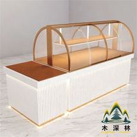 Vitrina Moderna Ecológica Plegable para Panadería, Isla Exhibidora de Pasteles con Vidrio para Pan, Mueble Personalizable para Cafetería
