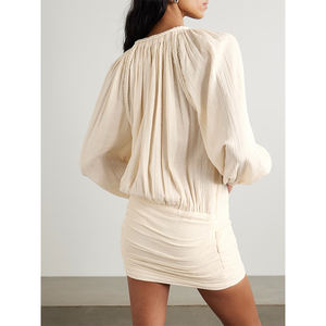 Abito estivo Casual elegante da donna con nastro a volant cavo in seta con maniche a sbuffo cintura a mezza lunghezza-pantaloncini alla moda in Mesh - Product Image 1
