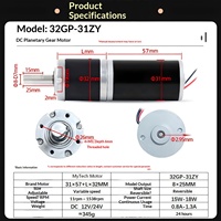 Motor DC Planetary 32GP-31ZY 12V 24V Torsi Tinggi Kecepatan Rendah Kecepatan Dapat Diatur Motor Listrik Mikro Gearbox Logam untuk Robot