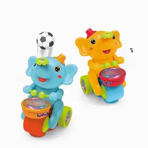 2024 neuestes stoß-und-go-spielzeug batteriebetrieben beat a drum elephant mit fußball-licht musikalisches batterie-spielzeug für baby