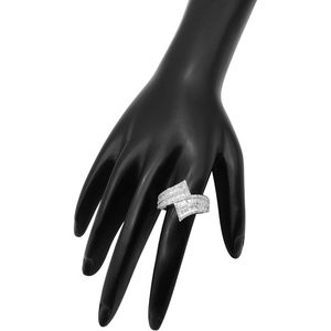 <b>Sterling</b> <b>Silver</b> Diamond Bypass <b>Ring</b> 1.40 Cttw Round And Baguette Cut Channel <b>Set</b> Geometric Women's Engagement Fine Jewelry - Product Image 4