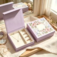 Boîte à bijoux élégante en velours violet à motif floral, boîte cadeau pour bijoux, boîte de rangement pour collier et bague, emballage personnalisé pour bijoux de marque