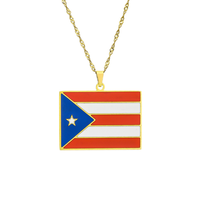 Collier tendance en acier inoxydable couleur acier avec pendentif drapeau national et contour de la carte de Porto Rico – Cadeau souvenir